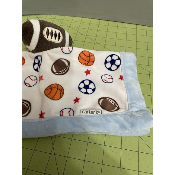Carters Blue Plush FOOTBALL Sports Themed Baby LOVEY Lovie Security Blanket - Picture 9 of 9